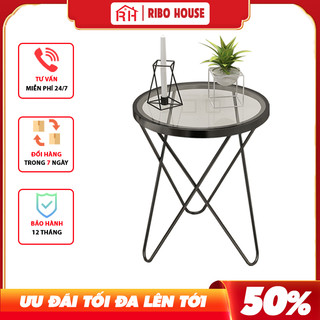 Bàn trà sofa RIBO HOUSE mặt kính cường lực khung chân sao, bàn trang trí phong cách hiện đại sang trọng RIBO81