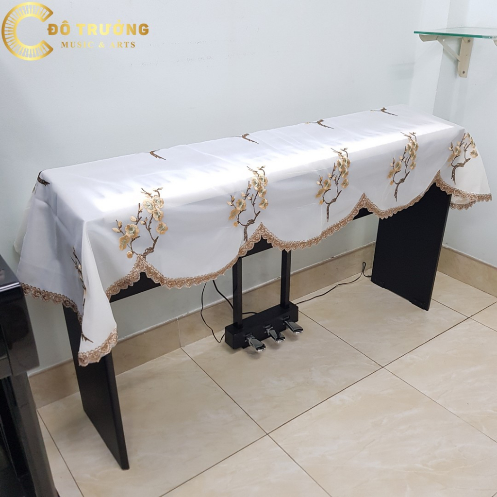 Khăn phủ đàn Piano điện mẫu thêu hoa mai vàng