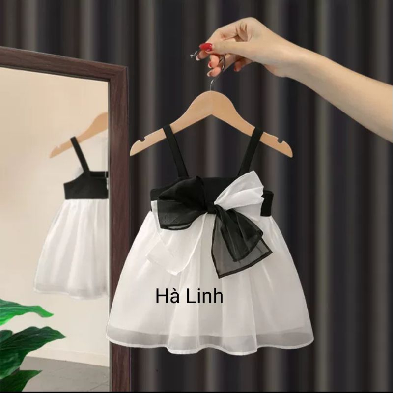 Váy đầm công chúa, Váy dự tiệc, chụp ảnh 2 dây tơ đen trắng cho bé từ 6_30kg.