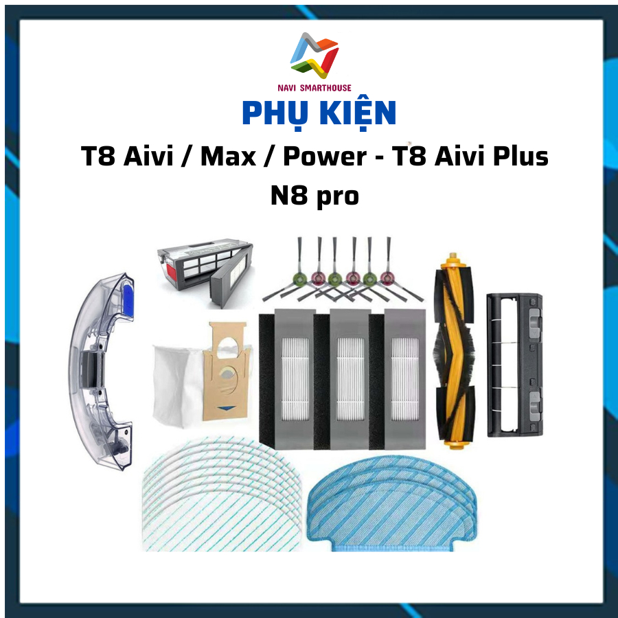Phụ kiện khăn, chổi cạnh, chổi chính, chổi giữa, lọc bụi Robot Ecovacs Deebot T8 Aivi, Power, Max, T8 Aivi Plus, N8 Pro