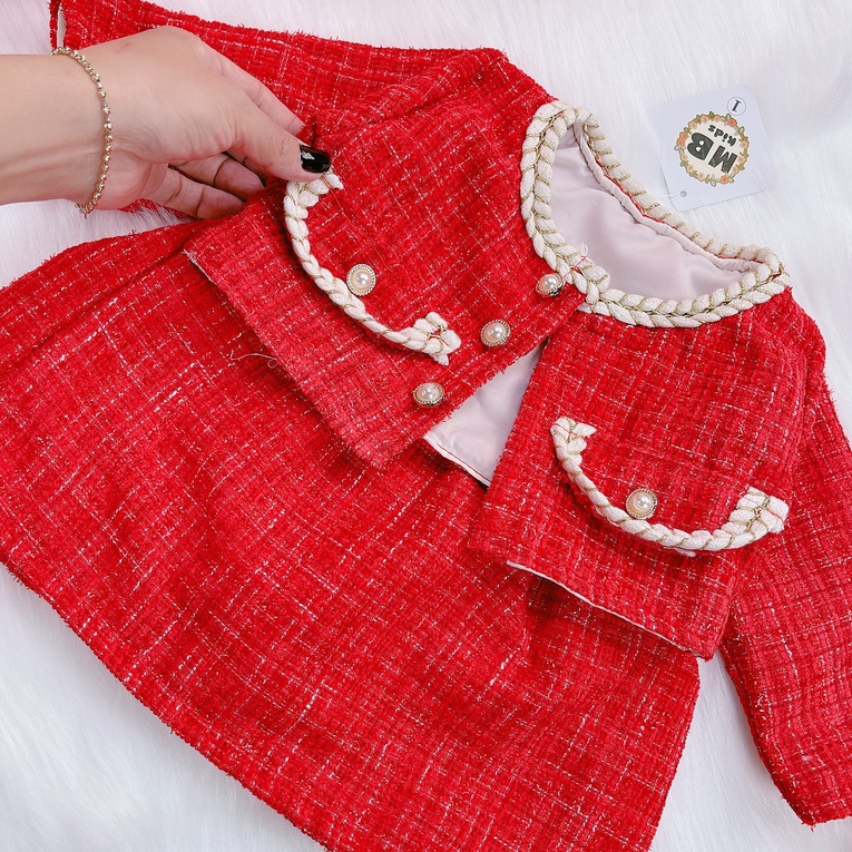 Set Váy Dạ Kèm Body Liền Thân WOWKIDS Chất Dạ Mềm Mại Cho Bé Từ 6-17kg Đi Chơi Diện Tết