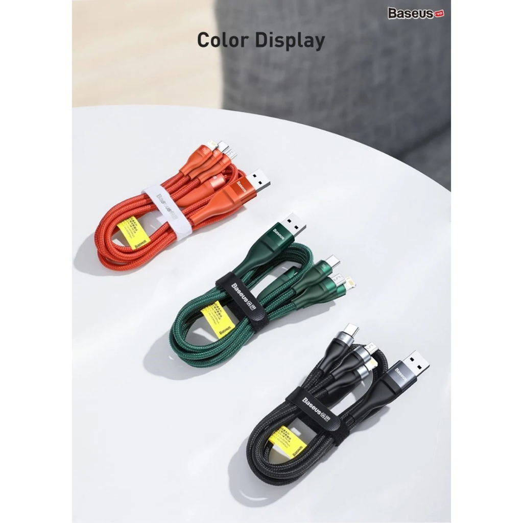 Dây sạc nhanh 3 đầu 100w cho các dòng điện thoại chính hãng Baseus