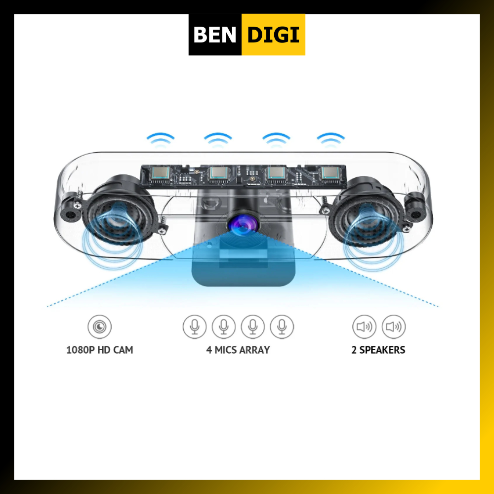 Webcam họp trực tuyến eMeet C980 Pro full HD 1080p kèm mic kèm loa - Hàng chính hãng