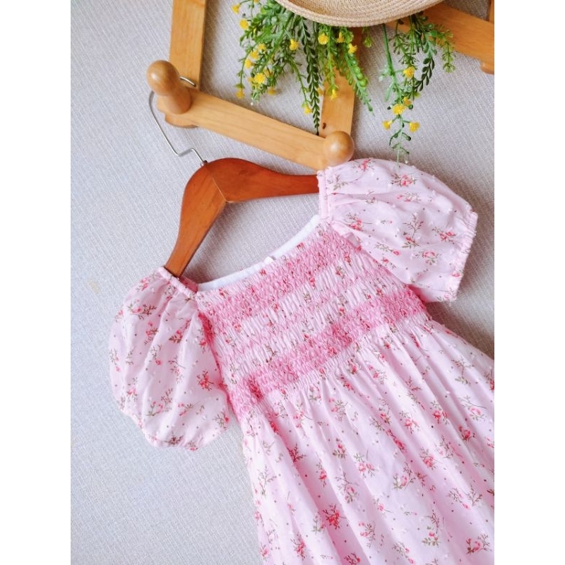 Váy đầm Smock hoa nhí Hồng & Vàng cho bé gái 7kg - 25kg