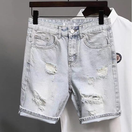 Quần short jean nam màu xanh logo thêu chất bò - quần short lửng bò nam co giãn thời trang cao cấp Tp_shop_87 ms234