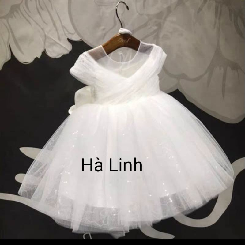 Đầm váy công chúa bé gái, váy dự tiệc cao cấp trễ vai cho bé.