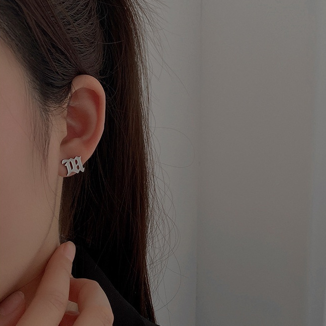 Khuyên tai nam bạc nguyên chất mặt hình chữ M đơn giản, cá tính, unisex (1 chiếc) | GEMY SILVER KN58