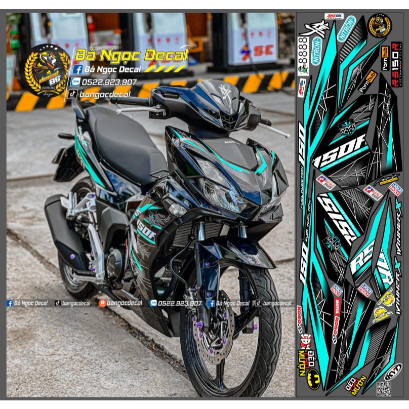 TEM DÁN RS150R XE WINNER X V3 MÀU ĐEN XANH NGỌC CỰC ĐẸP