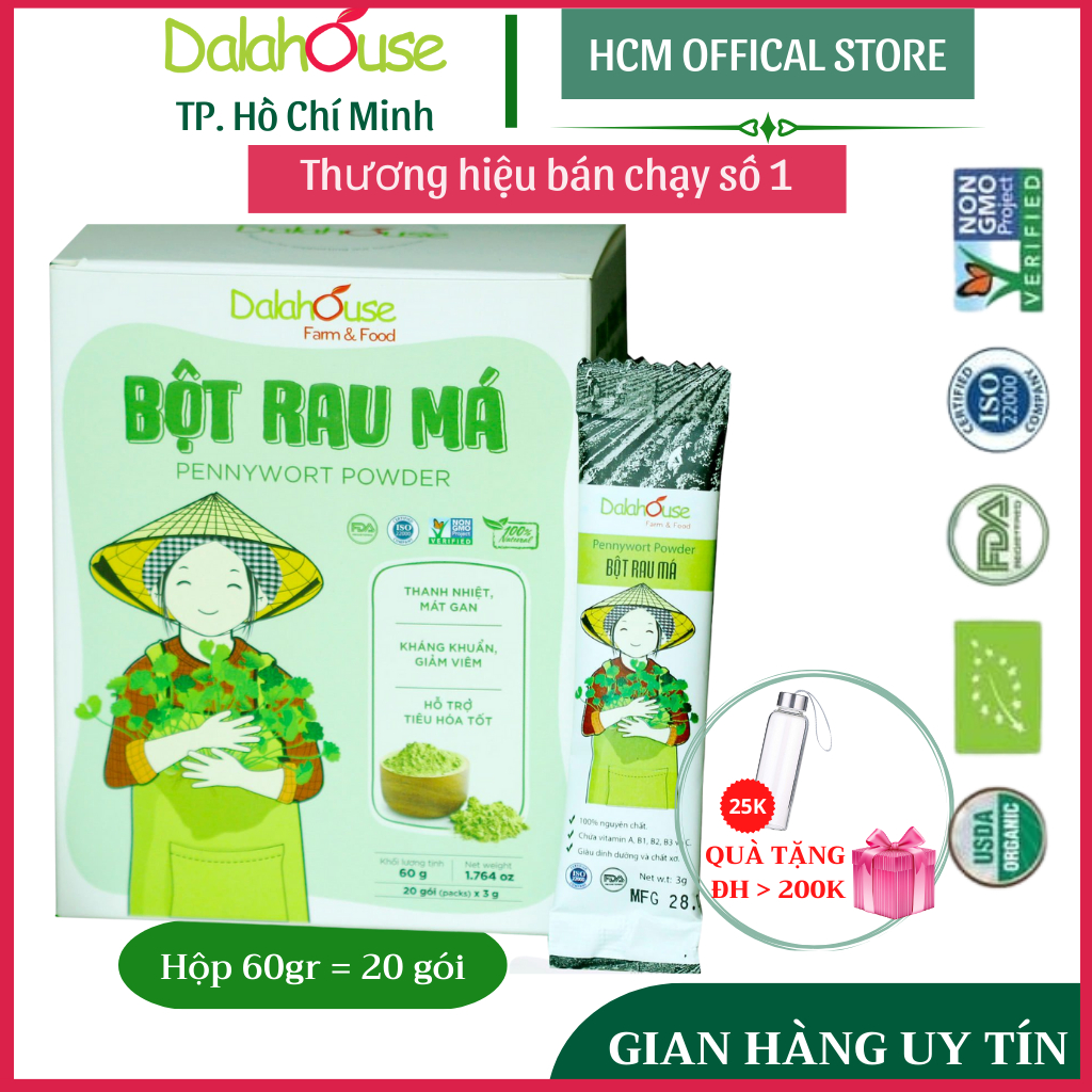 Bột Rau má Dalahouse hữu cơ Organic Sấy Lạnh Nguyên Chất loại Hộp 20 gói