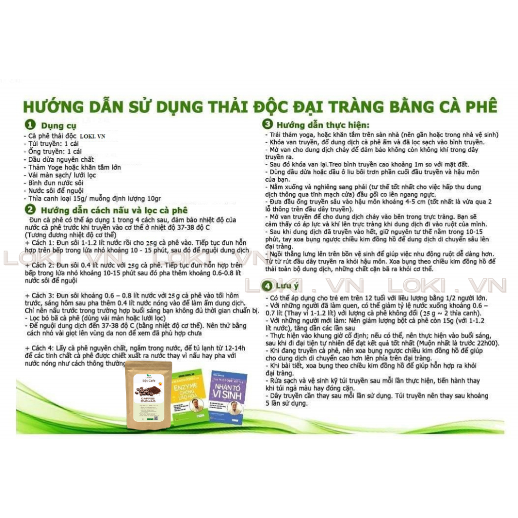 ( Combo) Túi thải độc đại tràng - coffee enema , thụt tháo đại tràng,  cà phê organic - soleil shop