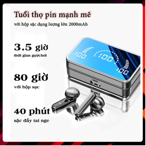 Tai nghe Bluetooth 5.3 S20 Pro, tai nghe mặt gương Led không đệm tai cho người lỗ tai nhỏ
