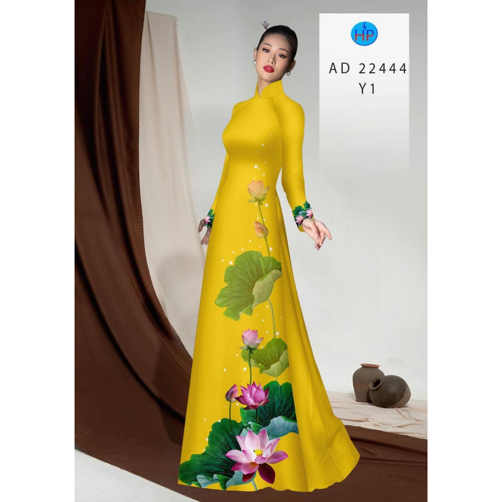 Vải may áo dài hoa sen siêu xinh, vải nguyên bộ gồm vải áo và vải quần
