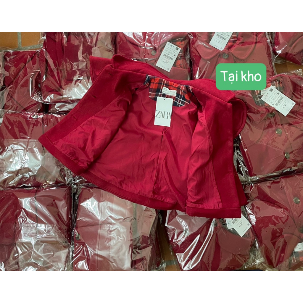 Áo dạ choàng đỏ 2 lớp bé gái thời trang đáng yêu ấm áp chất dạ dày dặn fullsize