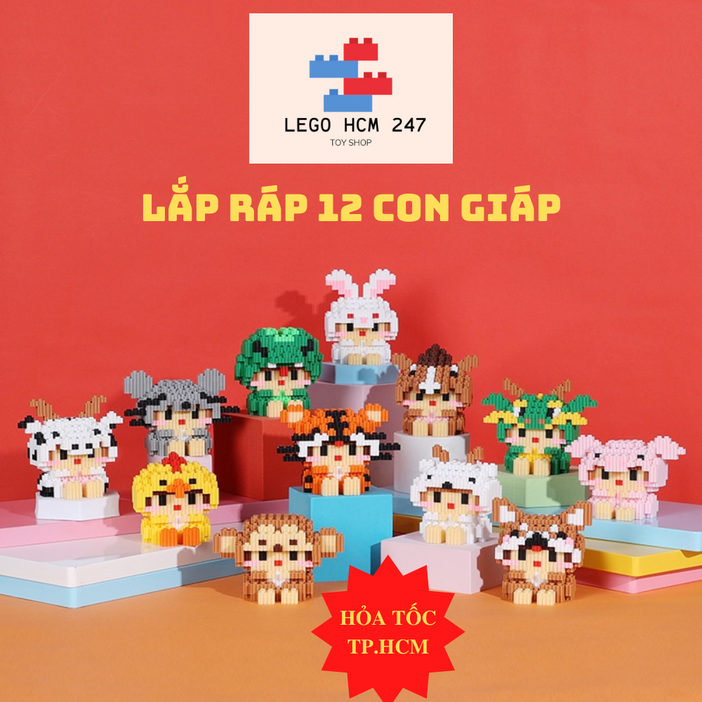 Mô hình lắp ráp 12 Con Giáp, Logo đồ chơi lắp ráp xếp hình 3D Tý,Sửu,Dần,Mẹo,Thìn,Tỵ,Ngọ,Mùi,Thân,Dậu,Tuất,Hợi.