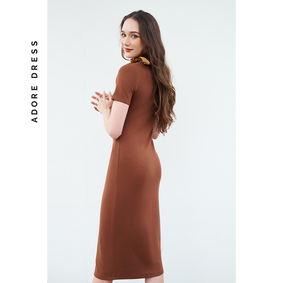 Đầm midi dệt kim cổ 2,5cm 2 màu 2KD0004 ADORE DRESS