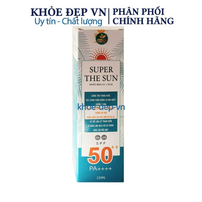 Kem chống nắng super the sun white skin giúp chống nắng , chống trôi trong nước, dưỡng ẩm da – hộp 150ml