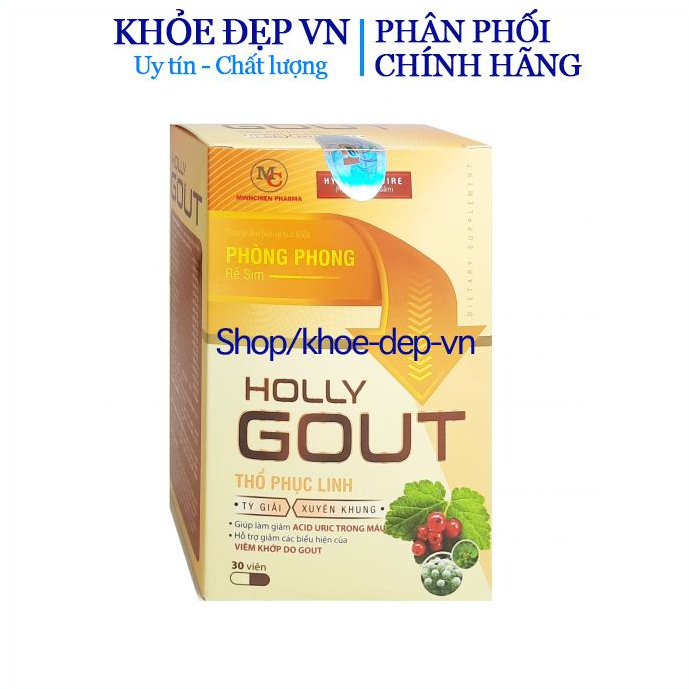 Viên uống Holly Gout giúp giảm sưng, đau nhức khớp ngón chân, bàn chân do gout - hộp 30 viên