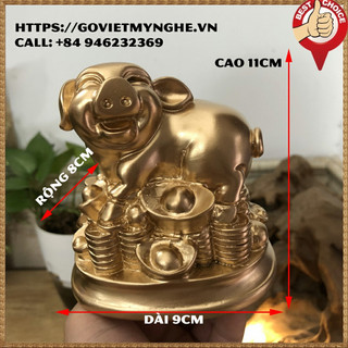 Tượng đá con heo trang trí tượng heo phong thủy quà tặng phong thủy- Cao 11cm - Màu nhũ đồng