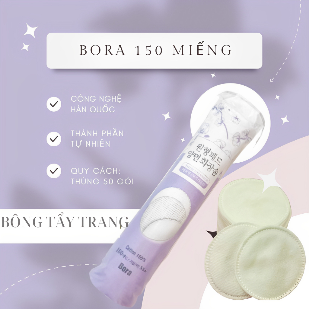 BÔNG TẨY TRANG HÀN QUỐC BORA BỊCH 150 MIẾNG, COMBO 3 GÓI 450 MIẾNG CHÍNH HÃNG