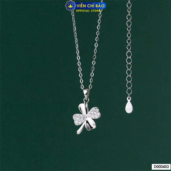 Dây chuyền cỏ 4 lá cách điệu chất liệu bạc Ý 925 thời trang phụ kiện trang sức Viễn Chí Bảo D000403