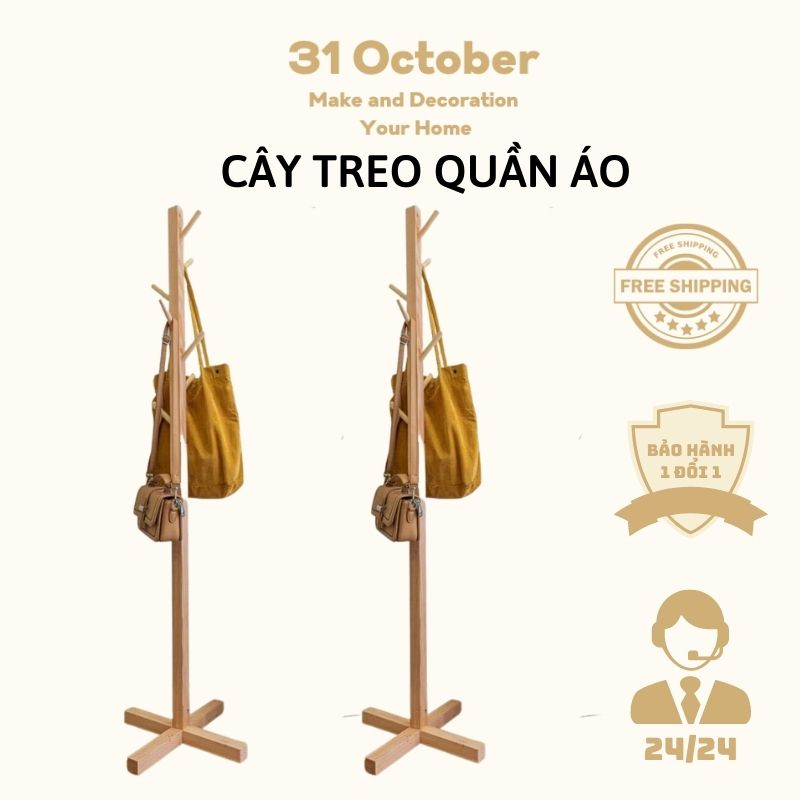 🚛 MIỄN PHÍ SHIP🆓 Cây Treo Quần Áo Đứng Gỗ Thông - Móc Quần Áo Gỗ Thiết Kế Lắp Ráp Hiện Đại