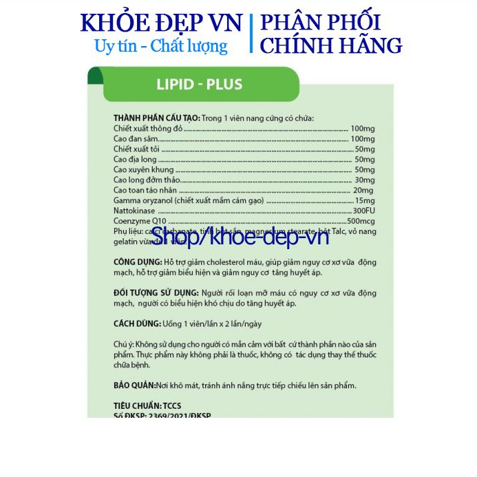 Viên uống Lipid Plus hỗ trợ giảm Cholesterol mỡ trong máu, cao huyết áp - Hộp 30 viên