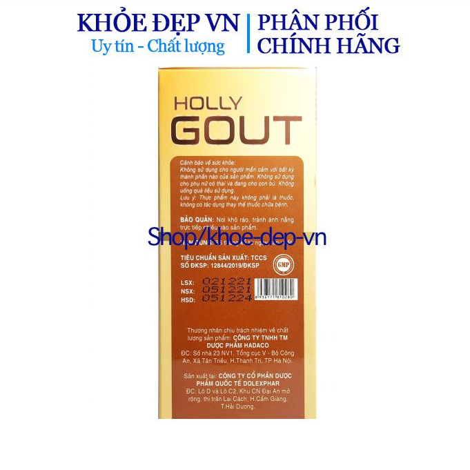 Viên uống Holly Gout giúp giảm sưng, đau nhức khớp ngón chân, bàn chân do gout - hộp 30 viên