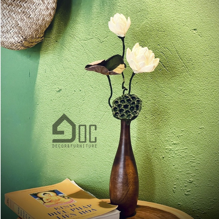 Lọ hoa gỗ đẹp, bình hoa bằng gỗ cắm hoa giả, hoa khô, hoa lụa Góc Decor LH01TL