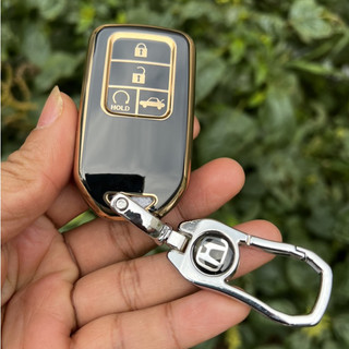 Ốp chìa khóa TPU Đen vàng 4 Nút Smart key xe ô tô HonDa CRV, HRV, Civic, City, Brio, Jazz 2018-2021 (4 Nút thông minh)