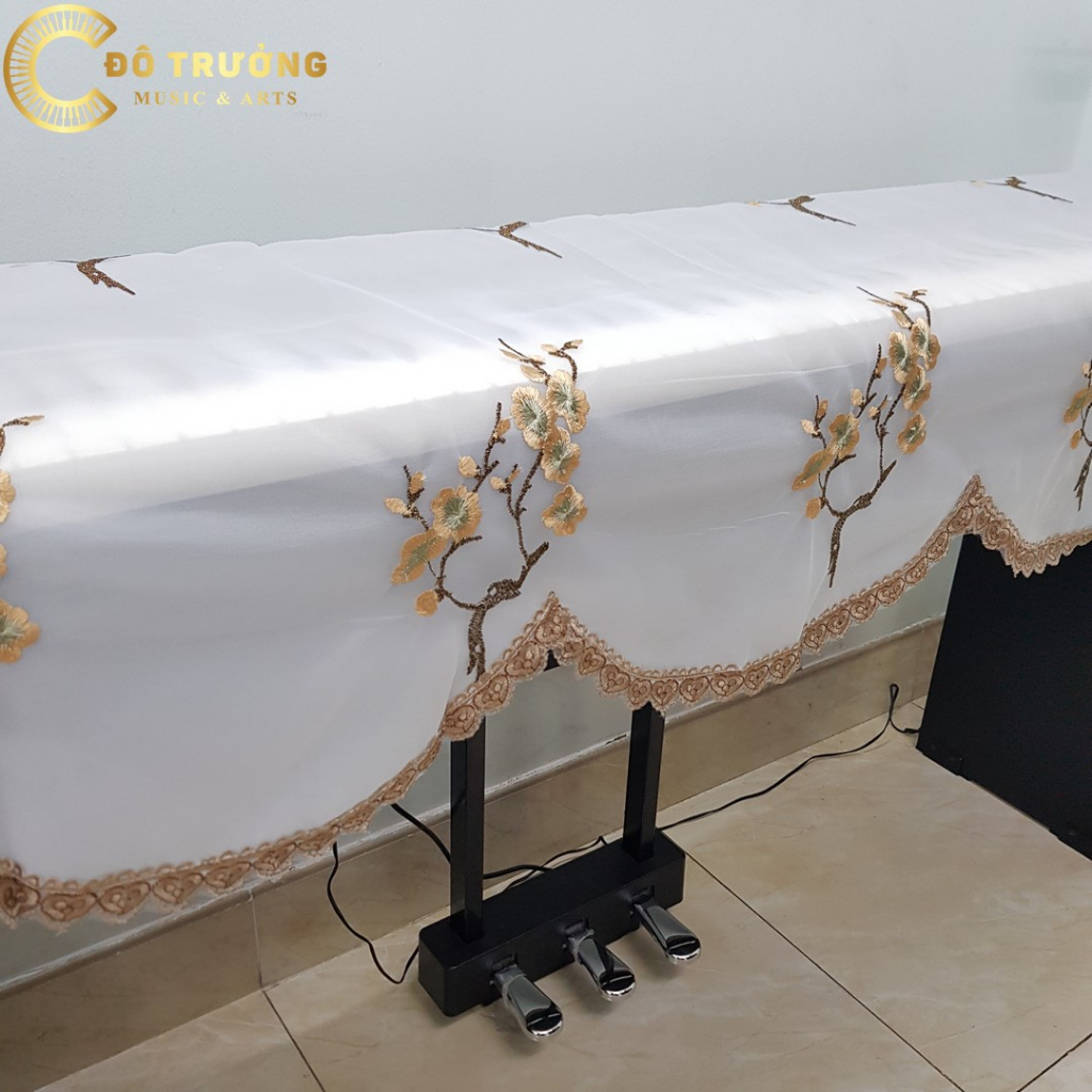 Khăn phủ đàn Piano điện mẫu thêu hoa mai vàng