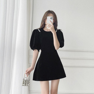 Váy nhung cutout eo vai đính đá LYRA, kiểu dáng tiểu thư, xinh xắn-VSYVD0132