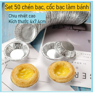 Set 50 chén giấy bạc nướng bánh tart trứng