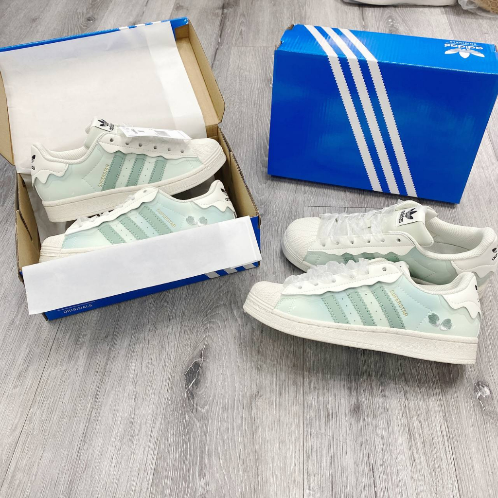 Giày Adidas Superstar Das Sò 3 Màu Kem, Hồng, Xanh, Giày thể thao Adidas Sò Trắng bản Classic cực xinh tặng box + tất