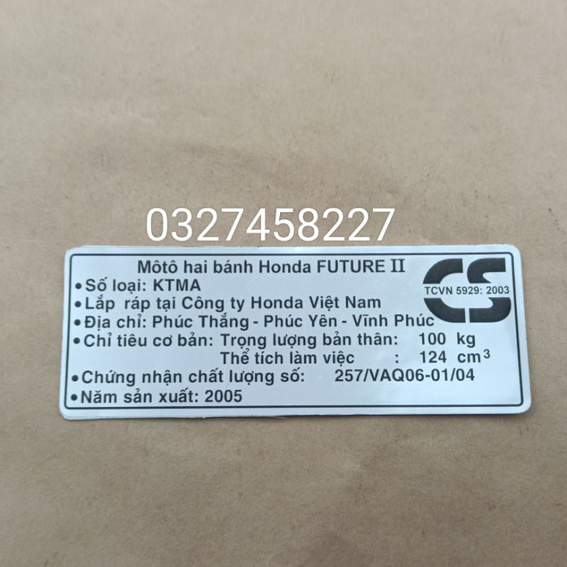 Tem cacte thông số năm sản xuất xe FUTURE 2 đời 2005