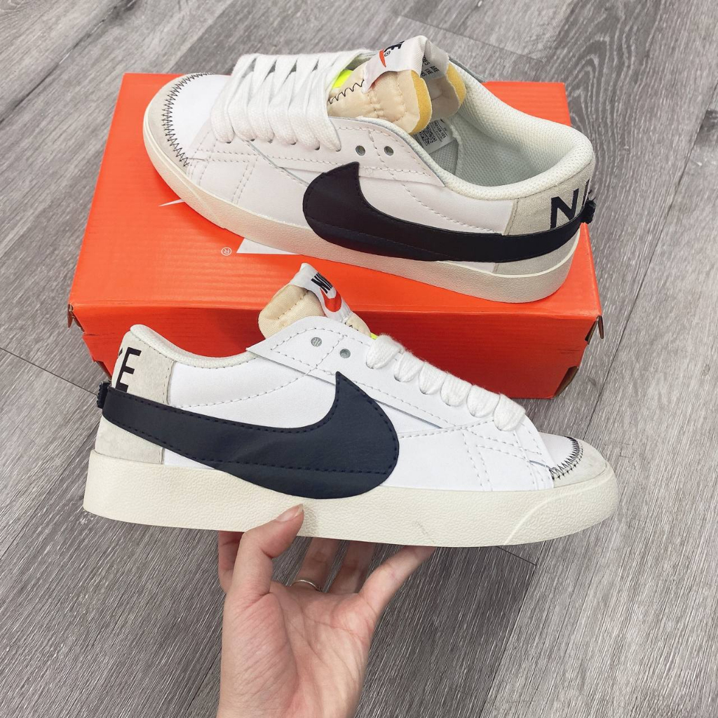 Giày Sneaker Nike Blazer Đen Trắng Cổ Thấp Nam Nữ, Giày Thể Thao Nike Blazer low 77 Vintage White Black Full Bill Box