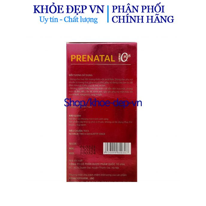 Viên uống Prenatal bổ bầu – Tốt cho phụ nữ mang thai – Bổ sung sắt, máu và acid folic, DHA, EPA, phát triển trí não – Hộ