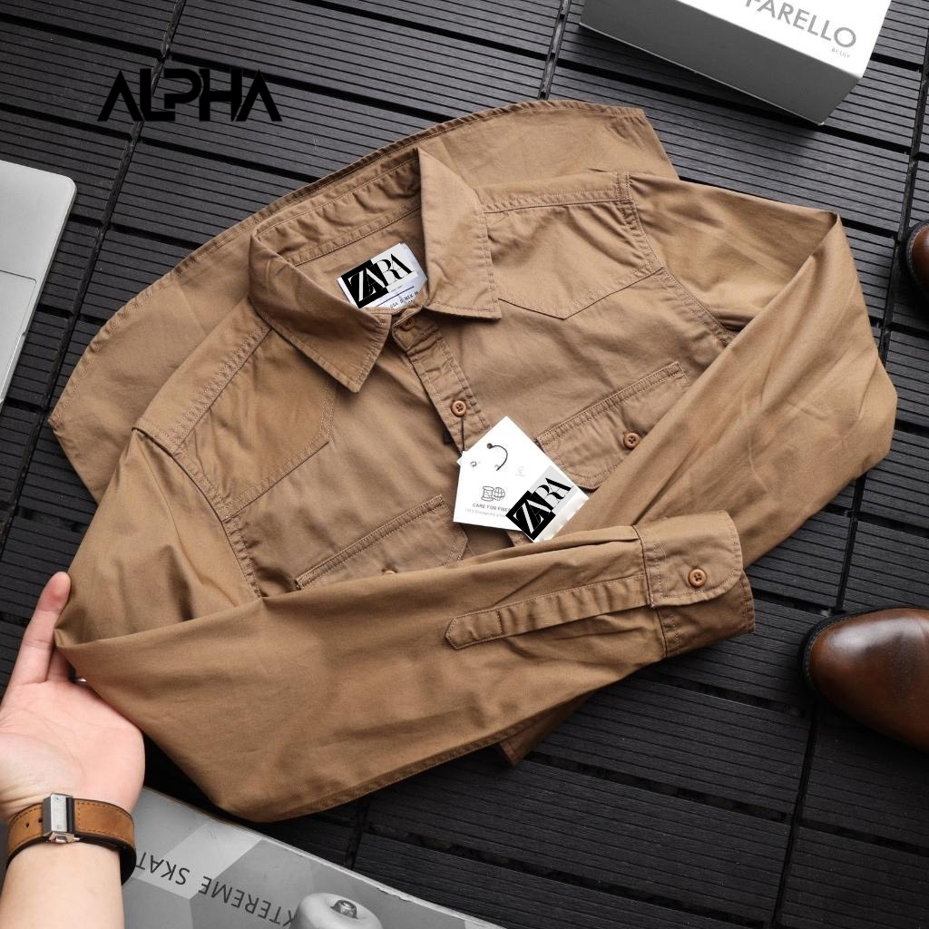 Áo sơ mi dài tay form rộng kaki GEN ALPHA ,áo sơ mi kaki túi hộp full team mạc ZA.RA121