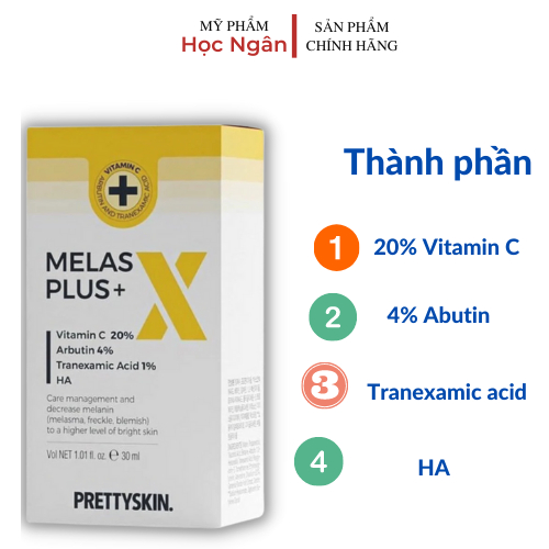 Serum PrettySkin Melas X Plus + Tinh chất  dưỡng trắng da mờ thâm nám Myphamhocngan1 30ml