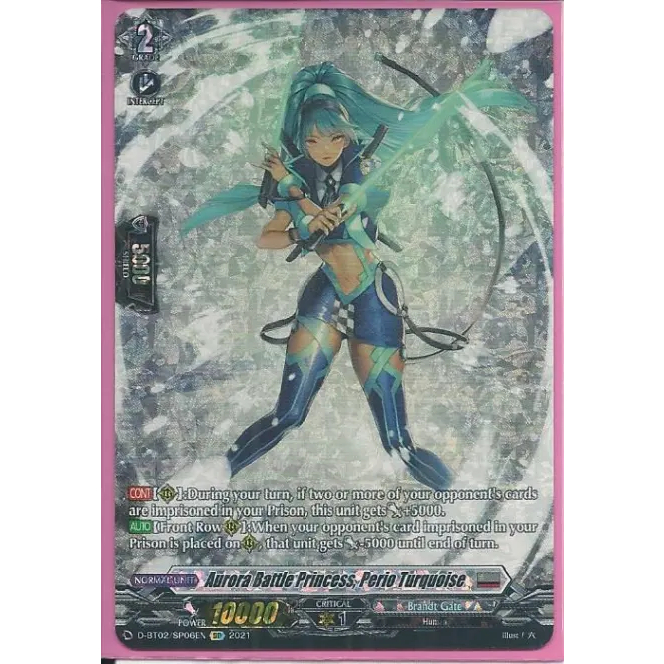 01 lá thẻ hình chính hãng trò chơi vanguard D-BT02/SP06 Aurora Battle Princess, Perio Turquoise – Special Parallel (SP)