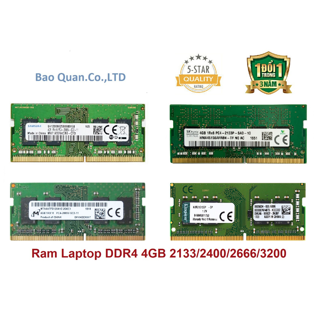 Ram DDR4 Laptop 4GB bus 2133/ 2400/ 2666/ 3200 Samsung/ Sk hynix/ Micron/ Kingston/ Adata - BH 3 năm