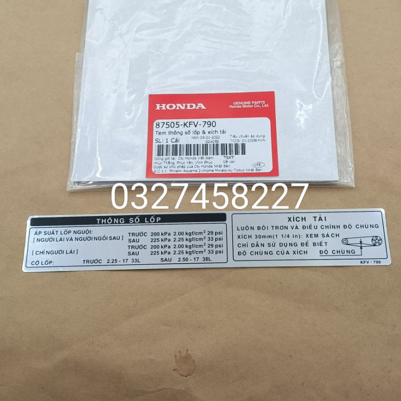 Tem thông số dán hộp xích, sên cate xe DREAM, WAVE, FUTURE ...zin