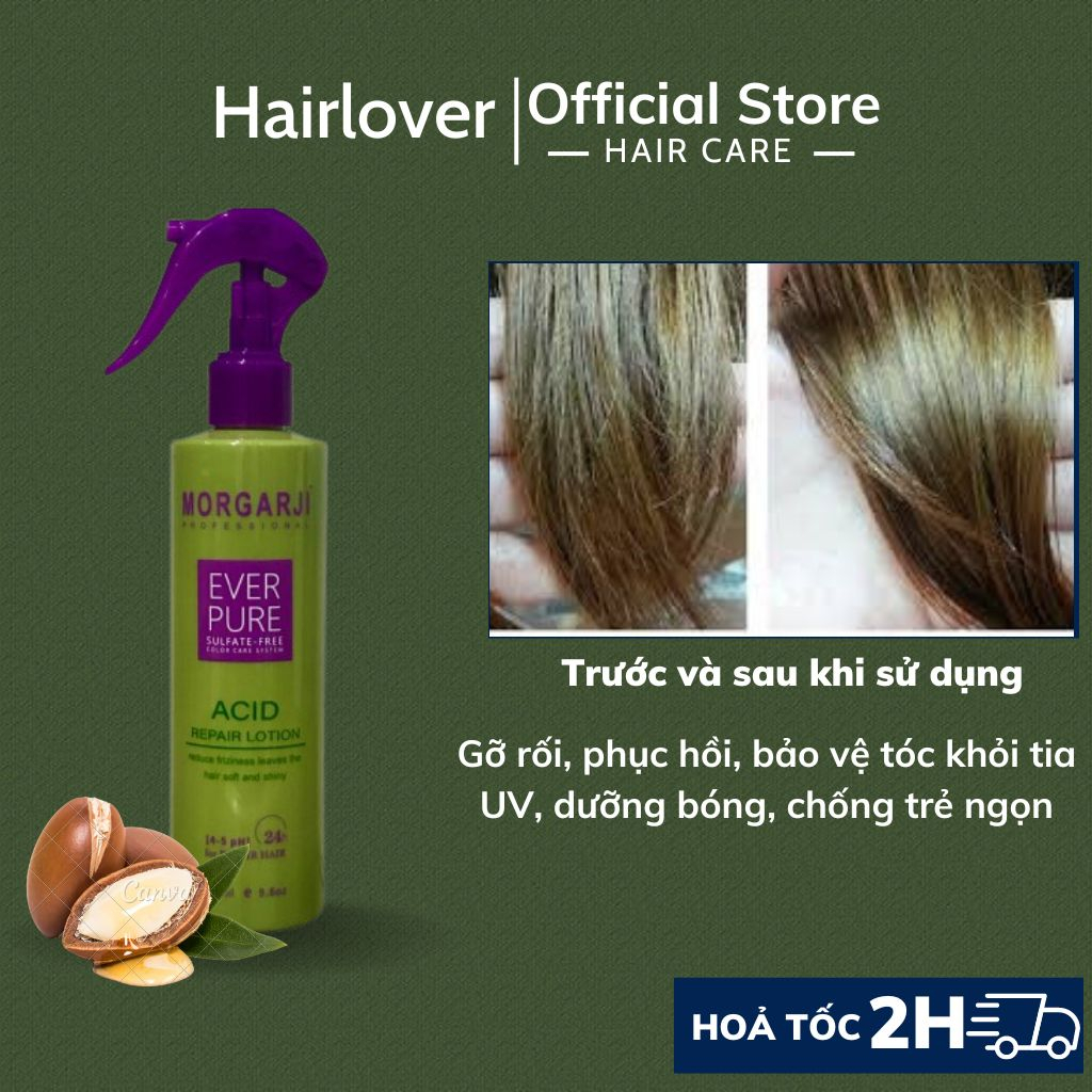 Xịt dưỡng mềm mượt tóc, phục hồi hư tổn, chống cháy tóc, xịt dưỡng keratin 2 lớp hương nước hoa Morgarji 150Ml HAIRLOVER