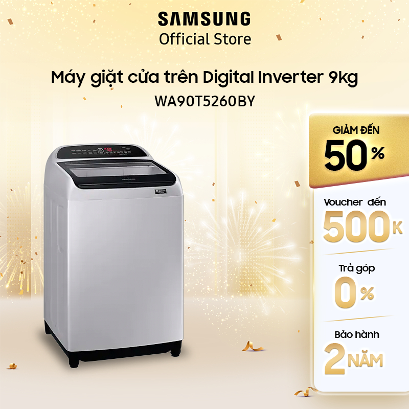 Máy Giặt Samsung cửa trên Inverter 9 kg WA90T5260BY/SV - Miễn phí công lắp đặt