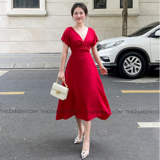 Zareen | đầm dài xoắn ngực zareen dax49 đỏ
