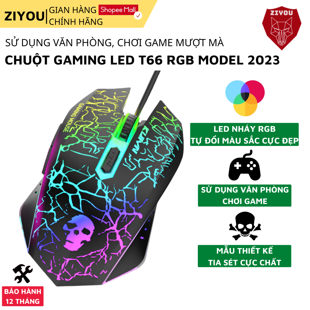 Chuột Máy Tính Gaming Ziyou T66 Có Led Rgb, 3 Mức Chỉnh DPI Tốc Độ Chuột, 6 Nút Bấm Chức Năng, Thiết Kế Độc Lạ 2022