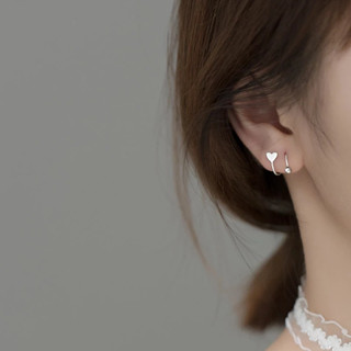  Khuyên tai bông tai nữ bạc s925 cao cấp vòng cong móc 1 đầu bi và 1 đầu trái tim KB147 