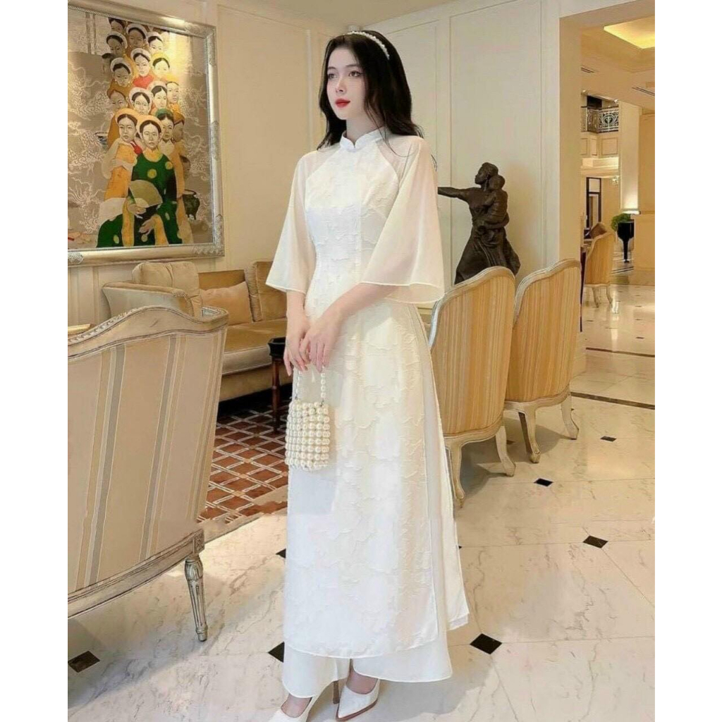 Áo Dài Cách Tân Nữ, SET ÁO DÀI CÁCH ĐIỆU 2 DÂY NƠ NGỰC TRỄ VAI KÈM QUẦN SUÔNG_MTs