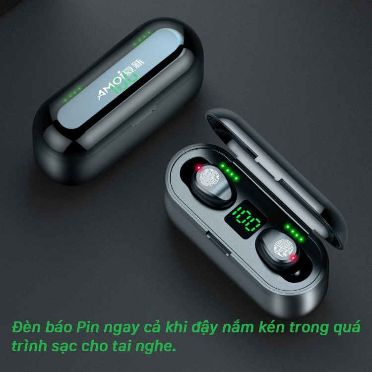 Tai Nghe Bluetooth  AMOI F9 5.0 Cảm Ứng Vân Tay Dock Sạc có Led Báo Pin Kép Thời Lượng Pin Cao Âm Thanh SIêu Hay