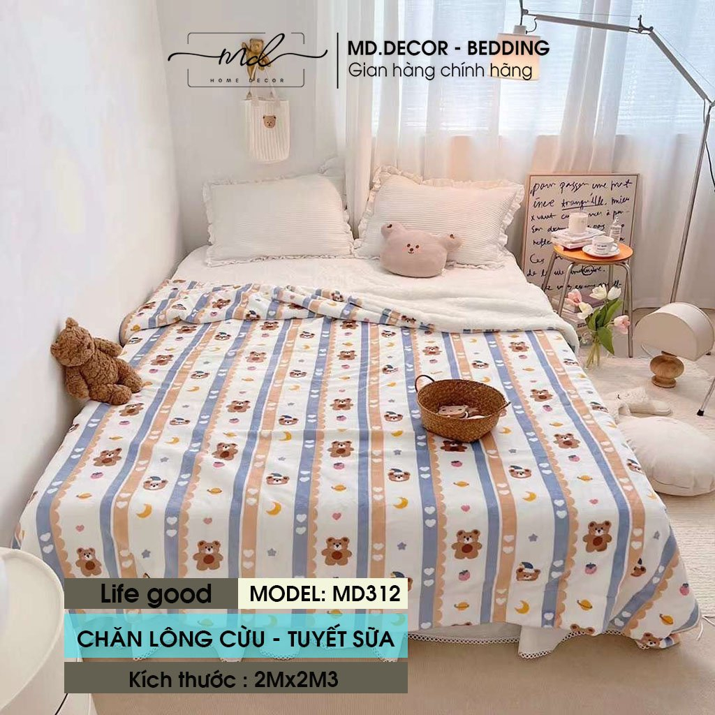 Chăn lông cừu nhung tuyết MD.Decor kích thước 2mx2m3 ấm áp nhiều họa tiết 3D dễ thương tiện lợi cho mọi gia đình