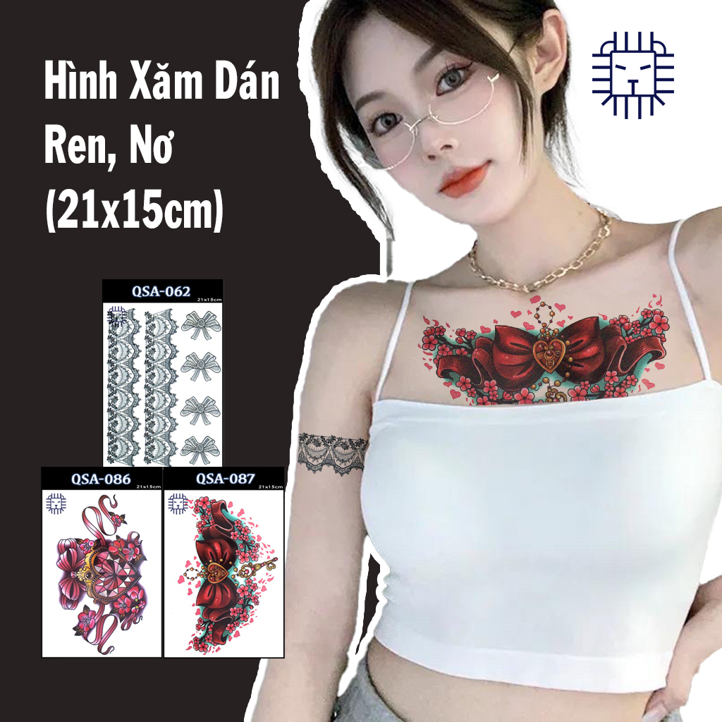 Hình Xăm Dán Ren Nơ, Vương Miện Các Loại (21x15cm)